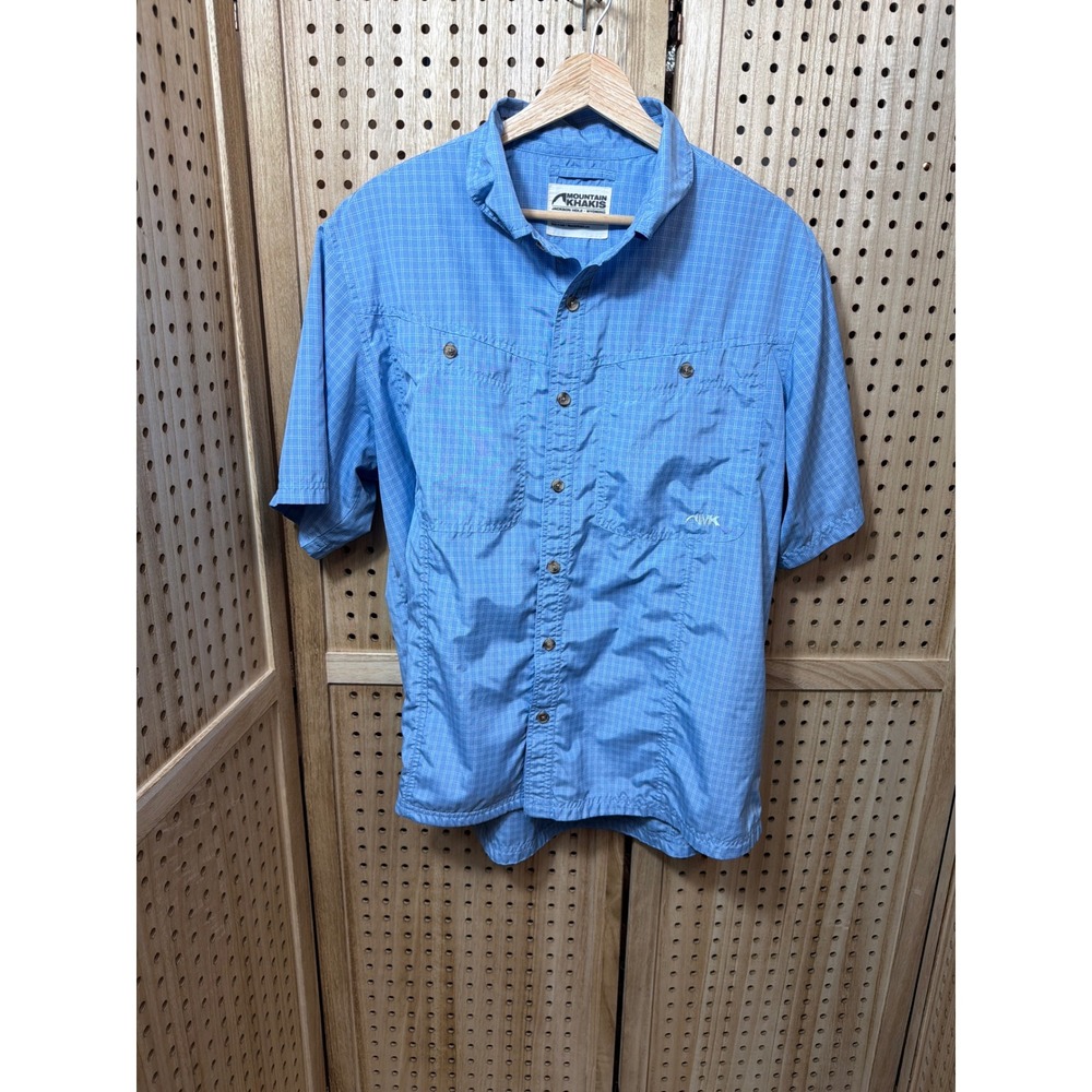 Mountain Khakis Mens Large Blue Plaid Short Sleeve Hiking Button Down Shirt MK